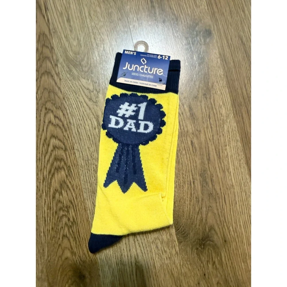 Juncture Socks Men's Size 6-12 Blue Yellow White Socks #1 Dad NWT